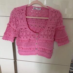 Zara Pink Knit Button-Up Top